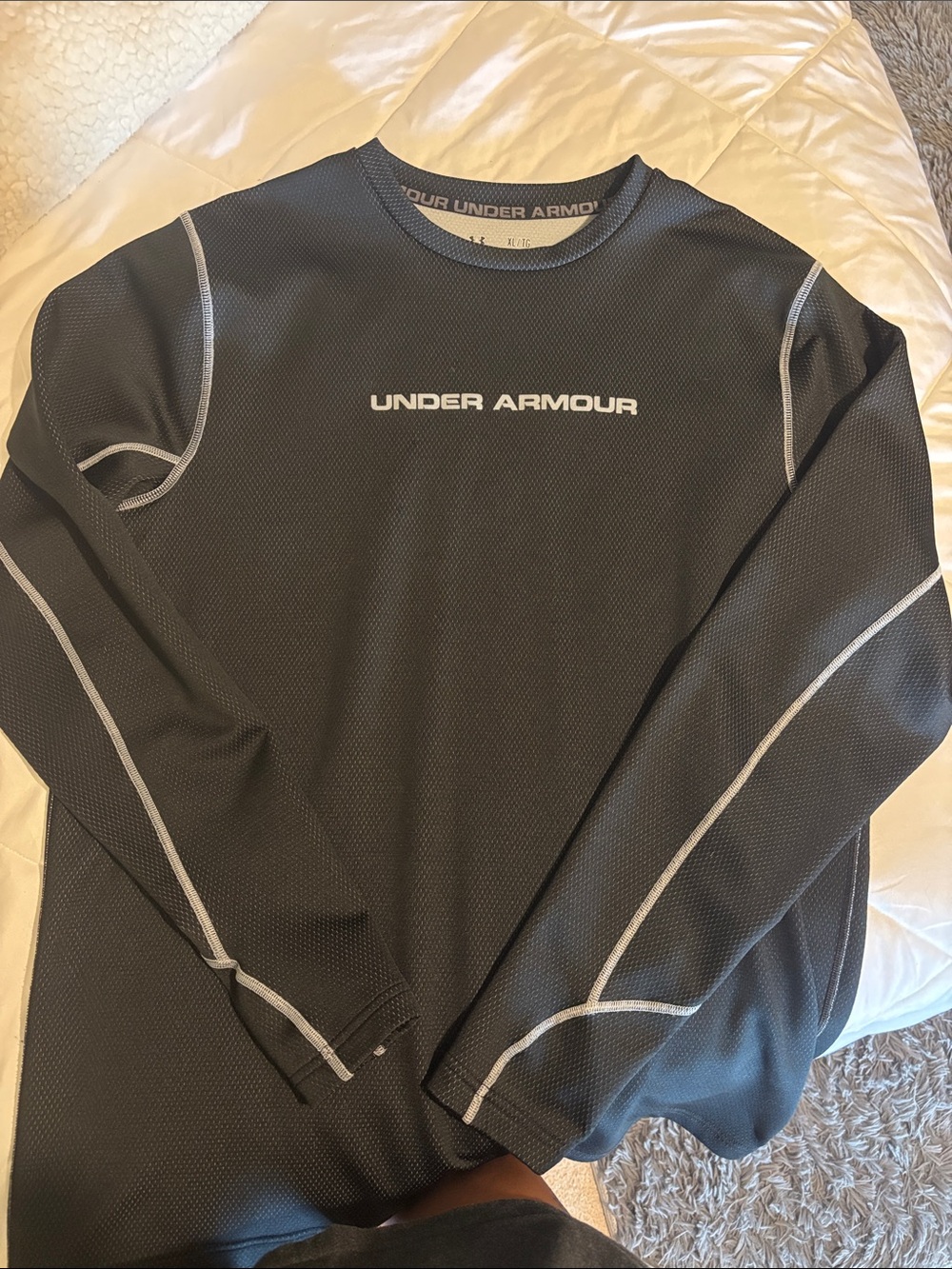 Under Armour Black Long Sleeve Athletic Top with White Logo